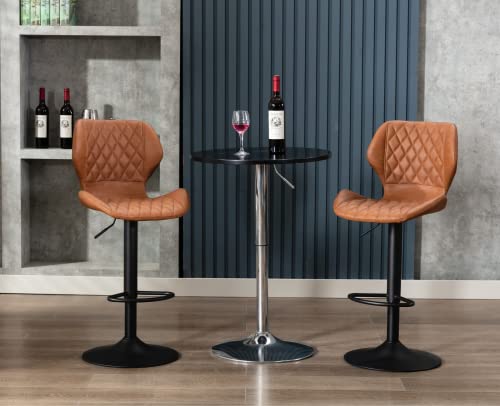 EALSON Swivel Bar Stools Set of 2 Modern Counter Height Barstools PU Leather Bar Chairs with Back Adjustable Kitchen Island Stools for Home Bar/ Dining Room, Brown