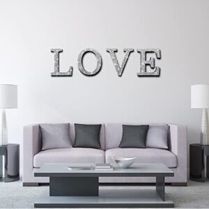 4 Pcs Independent Crystal Letters Crushed Diamond Decor Silver Wall Decor Mirrored Glam Decor Bling Home Love Sign for Mantel Desk (Love Style)