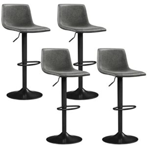 yaheetech barstools modern design bar stools urban industrial faux leather armless chair adjustable height and 360° rotation for bar counter kitchen home set of 4, grey