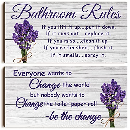 Jetec 2 Pieces Bathroom Wall Decor Bathroom Rules Flower Wall Art Funny Ocean Beach Bathroom Signs Rustic Bathroom Wooden Signs Farmhous