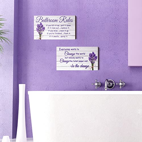 Jetec 2 Pieces Bathroom Wall Decor Bathroom Rules Flower Wall Art Funny Ocean Beach Bathroom Signs Rustic Bathroom Wooden Signs Farmhous