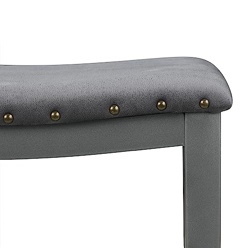 KATDANS Grey Bar Stools Set of 2 Counter Height 24 Inches Backless Barstools for Kitchen Counter Modern Saddle Stools Velvet Nailhead Upholstered Stools, KS718PN