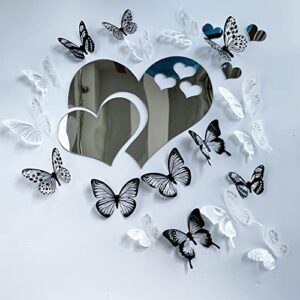 36pcs 3d crystal butterfly and 5pcs silver acrylic mirror hearts wall stickers with adhesive art decal satin paper baby kids bedroom home diy decor removable stickers (36 butterfly and silver heart)