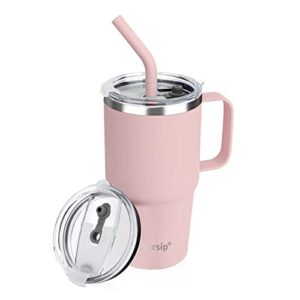 sursip 24 oz insulated cup with handle, double wall vacuum stainless steel tumbler with straw and 2 lids, for cold/hot drinks, coffee travel mug for car/home/office/party/camping (pink-1 pack)