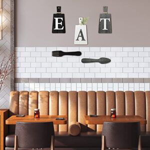 Jetec Cutting Board Eat Sign Set Hanging Art Kitchen Eat Sign Fork and Spoon Wall Decor Rustic Primitive Country Farmhouse Kitchen Decor for Kitchen and Home Decoration (Black, White, Gray)