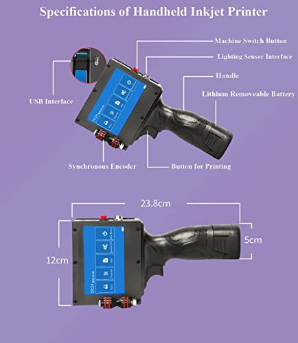 Portable Inkjet Printer with 4.3 Inch HD Touch Screen, Handheld Inkjet Printer with Quick-Drying Ink Cartridge, Handheld Printer Gun for Label/Production Date/Serial Number/Barcode/QR Code/Logo/Image