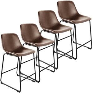 tavr furniture faux leather counter height stools set of 4, armless island chairs with backs for home kitchen dining room bar coffee shop, brown