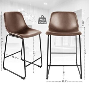 TAVR Furniture Faux Leather Counter Height Stools Set of 4, Armless Island Chairs with Backs for Home Kitchen Dining Room Bar Coffee Shop, Brown