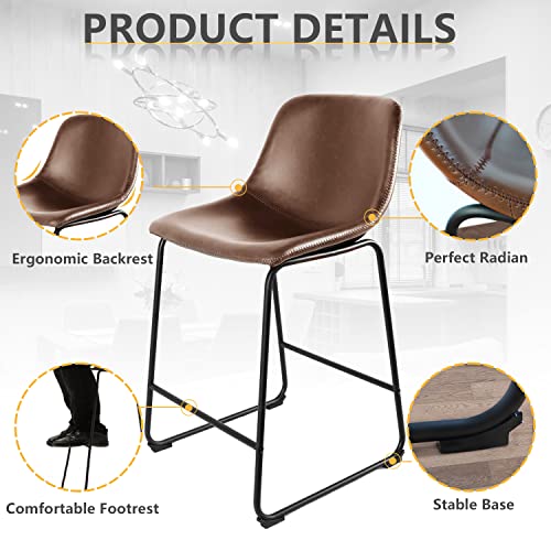 TAVR Furniture Faux Leather Counter Height Stools Set of 4, Armless Island Chairs with Backs for Home Kitchen Dining Room Bar Coffee Shop, Brown