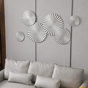 botaoyiyi silver wall art set of 6, silver wall decor, metal modern accent large sunburst hanging decorations above bed for home office bedroom bathroom or living room(l-15.7, m-11.8, s-7.9)