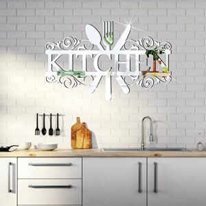 kitchen wall decor wall stickers for kitchen decorations acrylic decals home kitchen 3d mirror decor for kitchen or dining room (silver)