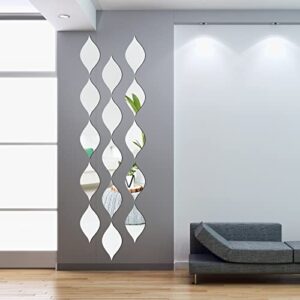 15 pack removable acrylic mirror wall stickers teardrop mirror acrylic wall sticker 3d diy wall decals art for living room bathroom home office classroom, 11.8 x 6.6 inch (silver)