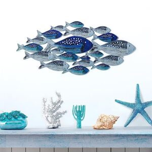 metal fish wall decor handcrafted fish art summer metal wall sculpture marine decor for coastal nautical beach or boat decor collector vacation house blues silver wall art bedroom bathroom living room