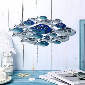 Metal Fish Wall Decor Handcrafted Fish Art Summer Metal Wall Sculpture Marine Decor for Coastal Nautical Beach or Boat Decor Collector Vacation House Blues Silver Wall Art Bedroom Bathroom Living Room