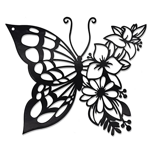 EZ4ENCE Butterfly Decoration Wall Art Boho Wall Home Decor Hanging Appearance Wall Decor Metal Hanging Butterfly Decor Flower Wall Art for Bedroom Living Room Home Wall,Black(Medium)