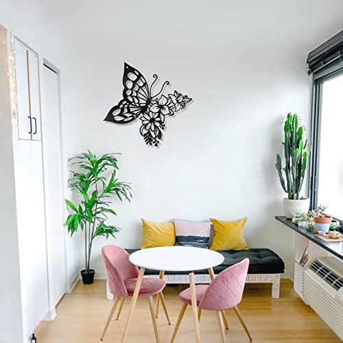 EZ4ENCE Butterfly Decoration Wall Art Boho Wall Home Decor Hanging Appearance Wall Decor Metal Hanging Butterfly Decor Flower Wall Art for Bedroom Living Room Home Wall,Black(Medium)