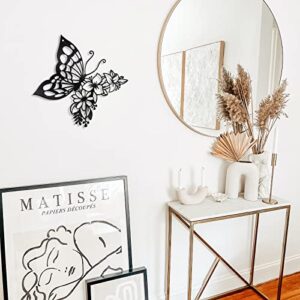 EZ4ENCE Butterfly Decoration Wall Art Boho Wall Home Decor Hanging Appearance Wall Decor Metal Hanging Butterfly Decor Flower Wall Art for Bedroom Living Room Home Wall,Black(Medium)