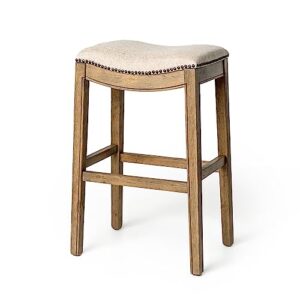 maven lane adrien kitchen saddle backless bar stool with nailhead trim, natural, bar height