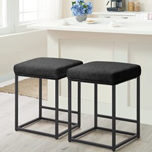 homall bar stools, counter height 24" barstools set of 2 for kitchen island, bar chairs pu leather backless modern square stool with thick cushion and metal steel frame (black)