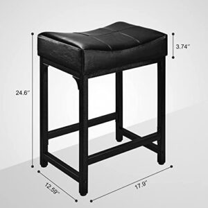 FLYZC Counter Height Bar Stools Set of 2, 24 Inch Stools for Kitchen Counter with Soft Cushion Bar Stools ​and Barstools Steel Frame, Black Saddle Stools for Kitchen Island Bar Support 300 LBS(Black)