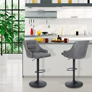 HERA'S PALACE 360 Swivel Bar Stools, Modern Barstool PU Leather Adjustable Counter Height Swivel Stool with Armrest and Backrest for Cafe, Kitchen, (Grey)