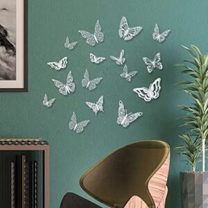 Vuzvuv 60Pcs 3D Silver Butterfly Wall Stickers 3 Sizes 5 Styles Butterfly Party Decorations Cake Decorations Wall Decor Room Kids Bedroom Nursery Classroom Wedding Decor Birthday Decor Paper Butterflies