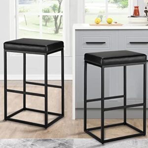 HeuGah Counter Height Bar Stools,30 inch Bar Height Stools,Faux Leather Bar Stools Set of 2,Modern Backless Bar Stools with Upholstered and Metal Steel Frame (30 Inch, Black)