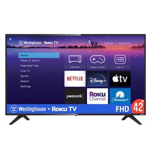 westinghouse roku tv - 42 inch smart tv, 1080p led full hd tv with wi-fi connectivity and mobile app, flat screen tv compatible with apple home kit, alexa and google assistant