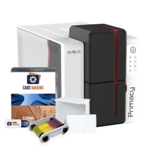 evolis primacy 2 dual sided id card printer & supplies bundle badge machine (pm2-0025-a)