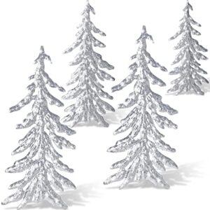 4 pieces christmas pine sculpture metal tree christmas metal pine tree metal wall art decor for home office outdoor wall decor (silver)