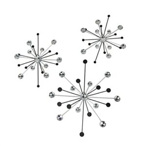 mid-century modern style black and silver metal jeweled atomic starburst wall décor hanging set of 3