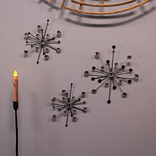 Mid-Century Modern Style Black and Silver Metal Jeweled Atomic Starburst Wall Décor Hanging Set of 3