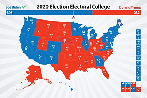 Laminated Joe Biden 2020 Electoral College Map President Election Results Road to 270 Votes Blue Red States Bye Don Kamala Harris Poster Dry Erase Sign 16x24