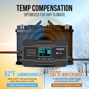 10-Amp Car Battery Charger, 12V and 24V Smart Fully Automatic Battery Charger Maintainer Trickle Charger w/Temperature Compensation for Car Truck Motorcycle Lawn Mower Boat Marine Lead Acid Batteries