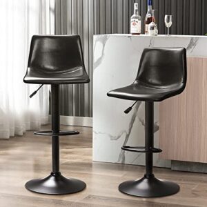 lemberi swivel bar stools set of 2, modern adjustable counter height bar stool with back,comfortable pu leather upholstered seat bar chairs for kitchen counter dining room