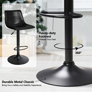 LEMBERI Swivel Bar Stools Set of 2, Modern Adjustable Counter Height Bar Stool with Back,Comfortable PU Leather Upholstered Seat Bar Chairs for Kitchen Counter Dining Room
