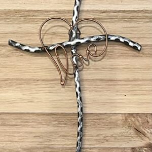 Top Brass Love/Heart Decorative Metal Wall Cross - Welded Wrought Iron - Valentine, Anniversary Jesus Art Decor - Antigue Silver/Copper Finish