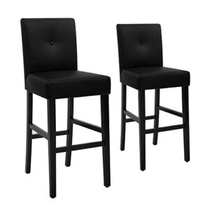 CangLong Stylish Upholstered Height Barstools with Solid Wood Legs for Kitchen, Dining, Bedroom, Set of 2, Black