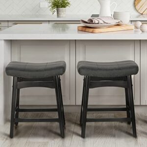 maison arts black counter height bar stools set of 2 for kitchen counter solid wood legs with faux leather saddle seat farmhouse barstools for 34"-38" counter island upholstered stools, 24in height
