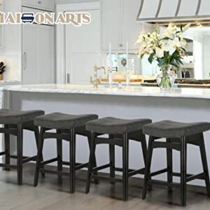 MAISON ARTS Black Counter Height Bar Stools Set of 2 for Kitchen Counter Solid Wood Legs with Faux Leather Saddle Seat Farmhouse Barstools for 34"-38" Counter Island Upholstered Stools, 24in Height