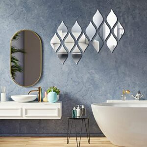 30 Pcs Teardrop Mirror Stickers Wall Decor Removable Acrylic Mirror Wall Stickers 3D Silver Mirror Wall Art Decals for Living Room Bathroom Home Office Background Decorations, 6 x 3.3 Inch