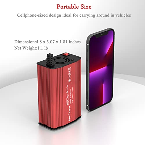 Pro Chaser 400W Power Inverters for Vehicles - DC 12v to 110v AC Car Inverter Converter, 6.2A Dual USB Charging Ports, Dual AC Adapter for Air Compressor Laptops