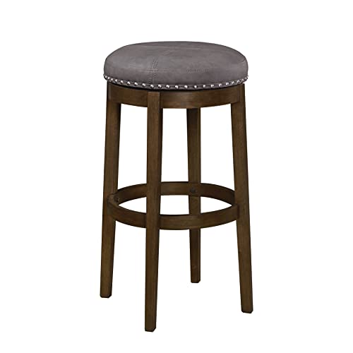 Ball & Cast Swivel Pub Stool Kitchen Bar Stools 30" H Backless Stool Chair, Grey Faux Leather, Set of 1