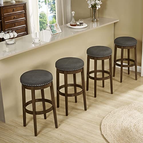 Ball & Cast Swivel Pub Stool Kitchen Bar Stools 30" H Backless Stool Chair, Grey Faux Leather, Set of 1