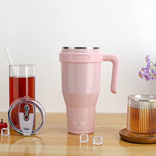 Sursip 40 oz Mug Tumbler,Stainless Steel Tumbler Mug with Non-Removable Handle–Keeps Drinks Cold up to 24 Hours–Sweat Proof, Dishwasher Safe,BPA Free-Pink