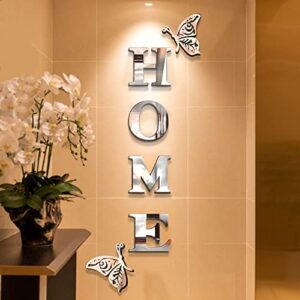 acrylic home sign letters wall decor, oppro mirror surface wall stickers family wall decoration decals for living room dining room bedroom house hallway décor (large 63"x11.8", silver)