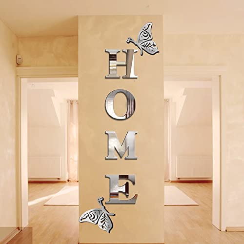 Acrylic Home Sign Letters Wall Decor, Oppro Mirror Surface Wall Stickers Family Wall Decoration Decals for Living Room Dining Room Bedroom House Hallway Décor (Large 63"x11.8", Silver)