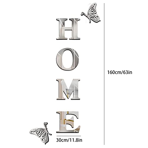 Acrylic Home Sign Letters Wall Decor, Oppro Mirror Surface Wall Stickers Family Wall Decoration Decals for Living Room Dining Room Bedroom House Hallway Décor (Large 63"x11.8", Silver)