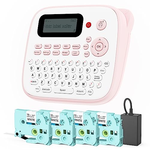 Pink Label Maker Machine-Vixic-D210S Label Makers,QWERTY Keyboard Labeler,Easy Handheld Portable Sticker Printer for Labeling with AC Adapter for Home School Office Organization