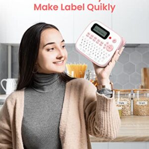 Pink Label Maker Machine-Vixic-D210S Label Makers,QWERTY Keyboard Labeler,Easy Handheld Portable Sticker Printer for Labeling with AC Adapter for Home School Office Organization